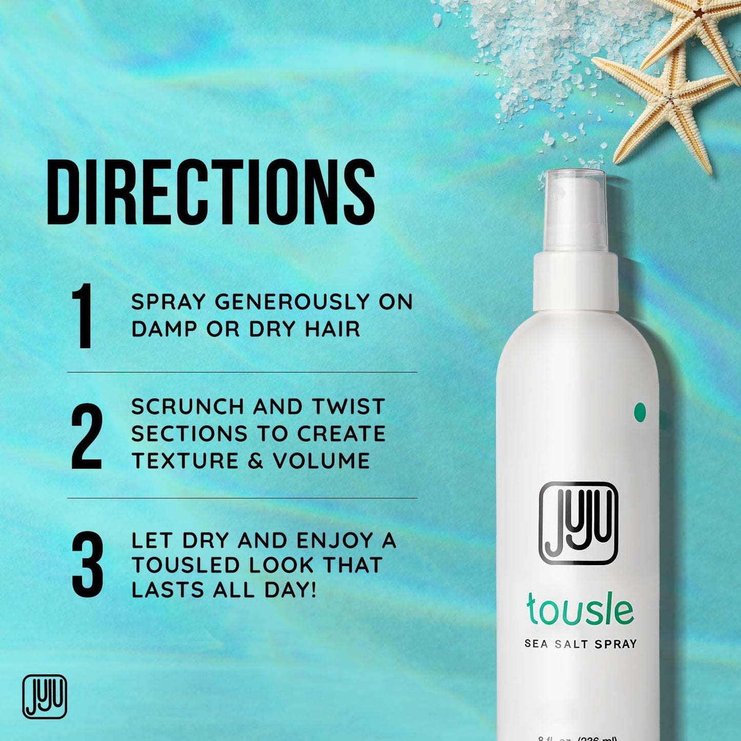 Tousle Sea Salt Spray 8 Fl Oz – Natural Hair Texturizer for Men & Women, Fragrance-Free, Surfer Style, New Clean Formula, California