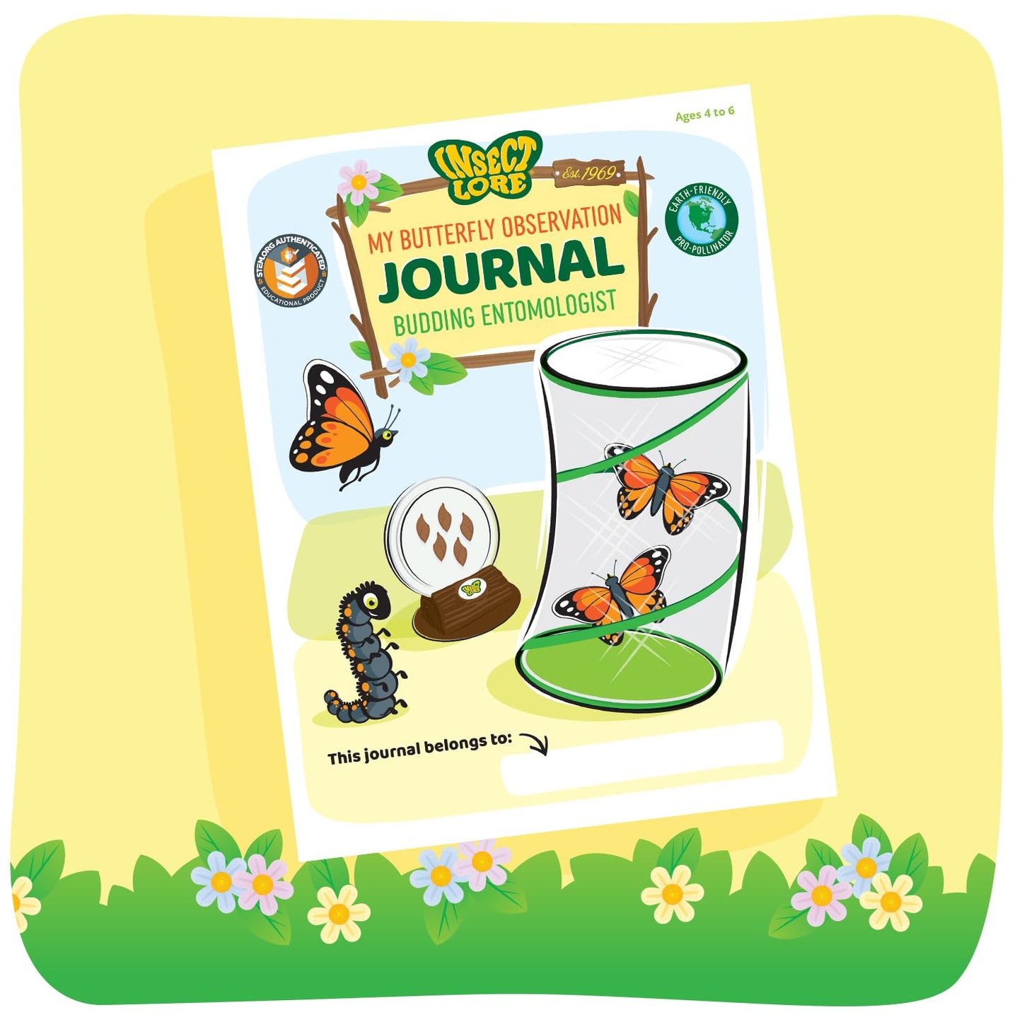 Insect Lore Butterfly Garden Kit – Grow 10 Live Painted Lady Butterflies, STEM Activity with Habitat, Journal, Stickers & Seeds