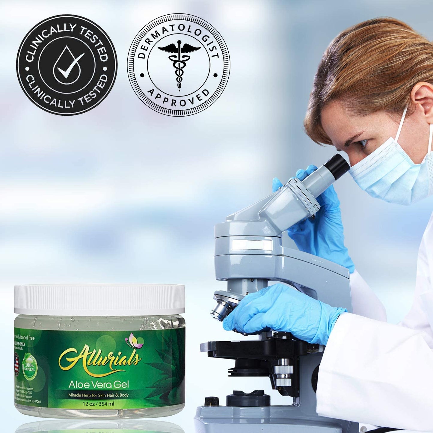 Allurials 99.75% Pure Organic Aloe Vera Gel, Made in USA, Clinically Tested, Dermatologist Approved, Hydrates & Heals Skin & Hair, 12oz