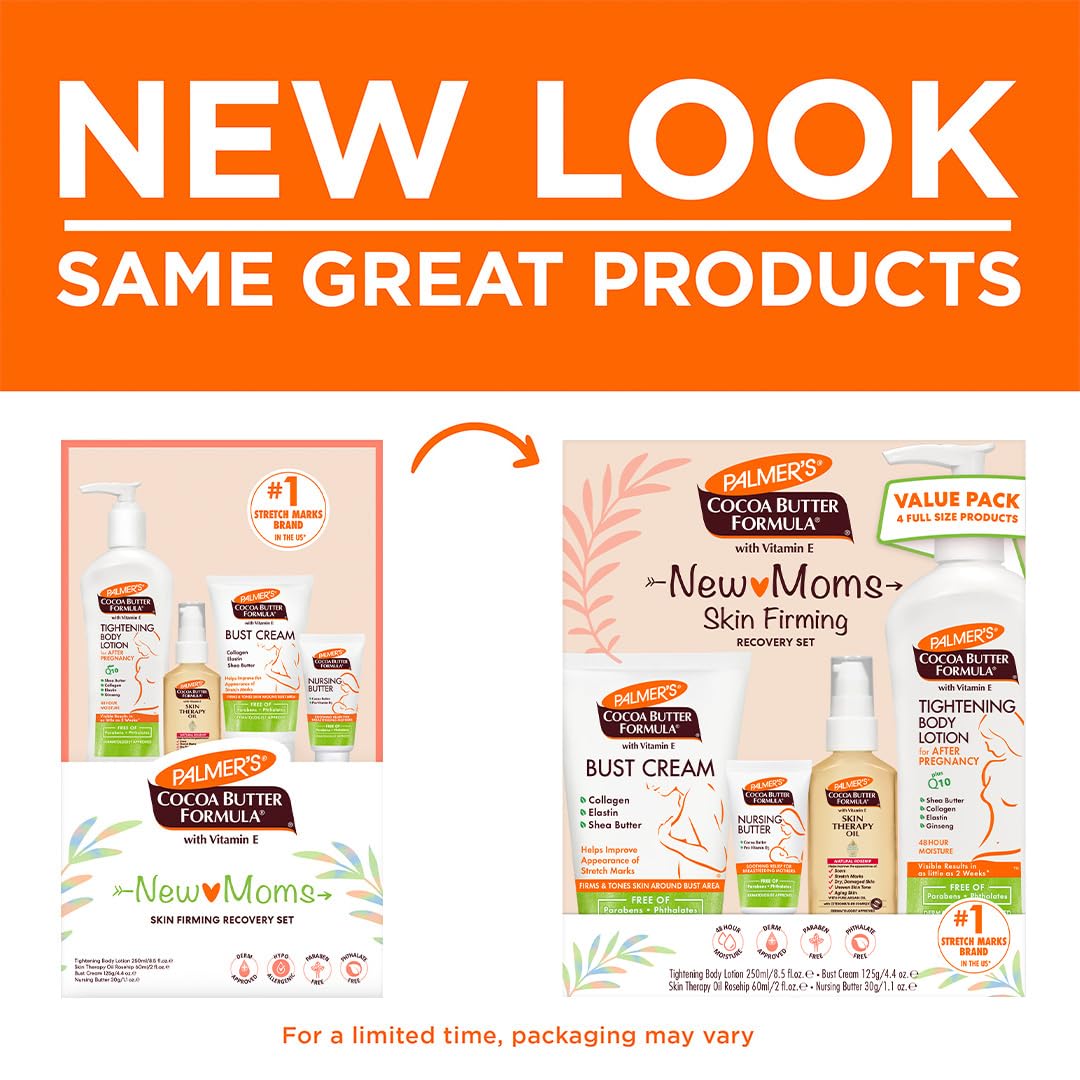 Palmer's Cocoa Butter New Moms Postpartum Kit – Body Lotion, Nursing Butter, Bust Cream & Skin Therapy Oil, Dermatologist Approved