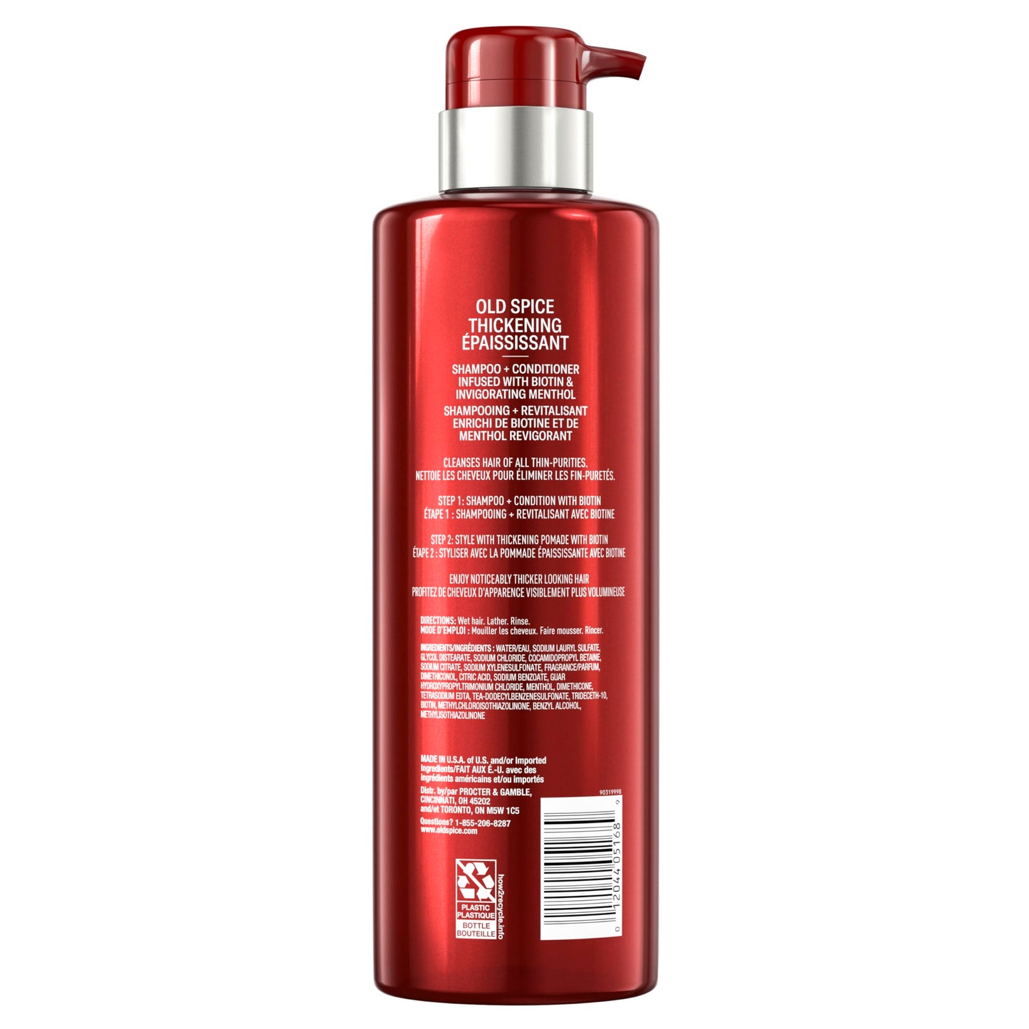 Old Spice Thickening 2-in-1 Men's Shampoo and Conditioner with Biotin and Invigorating Menthol, 17.9 oz