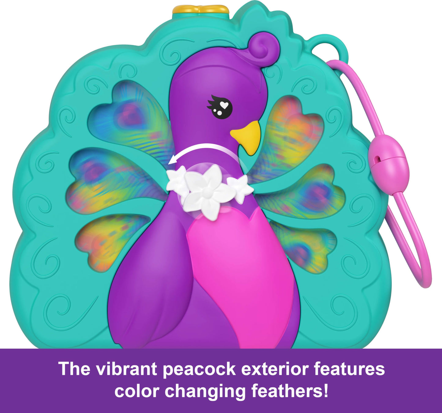 Polly Pocket Dolls & Playset, Peacock Garden Compact, Travel Toy with 2 Micro Dolls, Pets & Animal Accessories