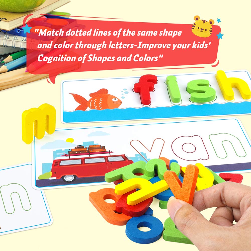 KMUYSL See & Spell CVC Word Builder Toy for Kids 3-6 – Alphabet Cards & Preschool Learning Activities – Educational Birthday Gift