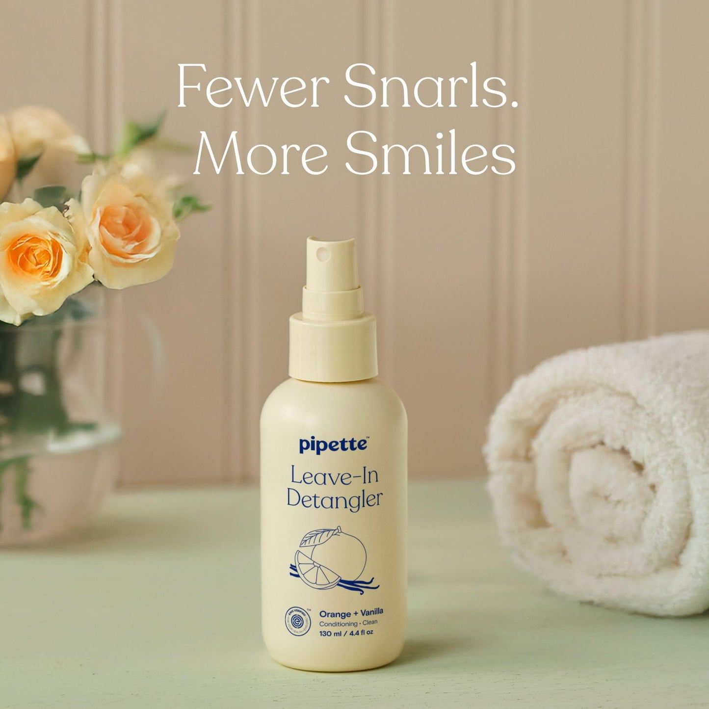 Pipette Leave-In Hair Detangler Spray for Kids – Silicone-Free, Plant-Derived Squalane, Nourishing & Softening, Orange + Vanilla Scent, 4.4 fl oz