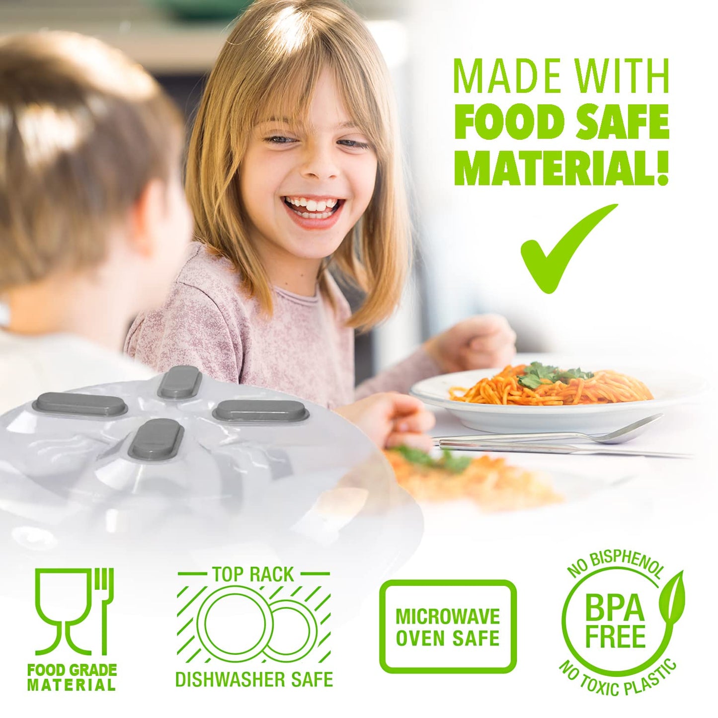 Hover Cover 12" Magnetic Splatter Cover – Clear BPA-Free Lid with Steam Vents, Anti-Splash Microwave Lid, Dishwasher Safe, Gray