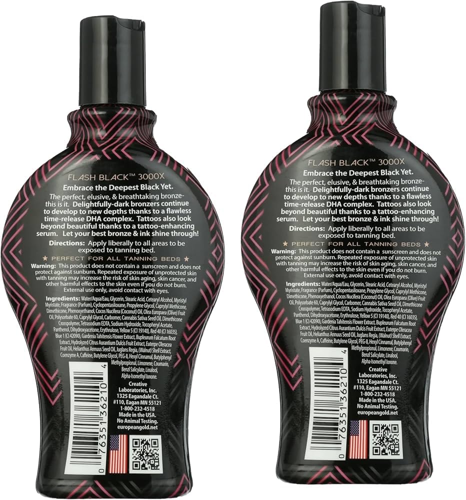 European Gold Flash Black 3000X Indoor Tanning Lotion, Ultra-Dark Formula with Time-Release DHA for Deep, Long-Lasting Bronze – 12 oz