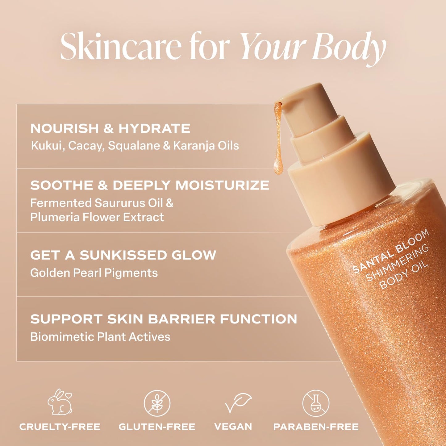 Saltair Shimmering Body Oil – Santal Bloom Dry Oil Moisturizer with Light-Reflecting Pearls, Hydrating Glow for All Skin Types, 4 fl oz