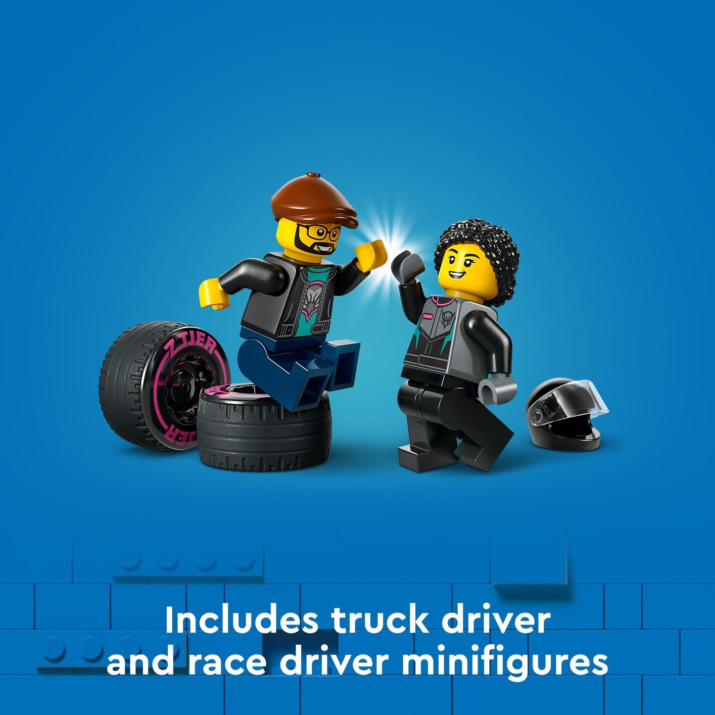 LEGO City Race Car & Carrier Truck Playset 60406 – Vehicle Transporter with Adjustable Ramp, Race Car, Minifigures, Fun Gift for Kids 6+