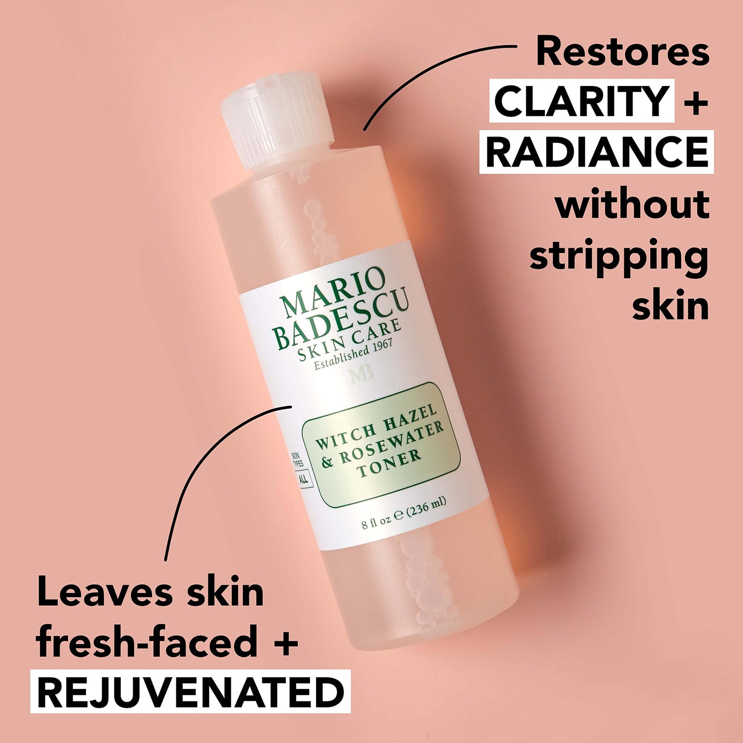 Mario Badescu Witch Hazel & Rosewater Toner, Alcohol-Free, Clarifies & Rejuvenates Skin, All Skin Types, 8 fl. oz