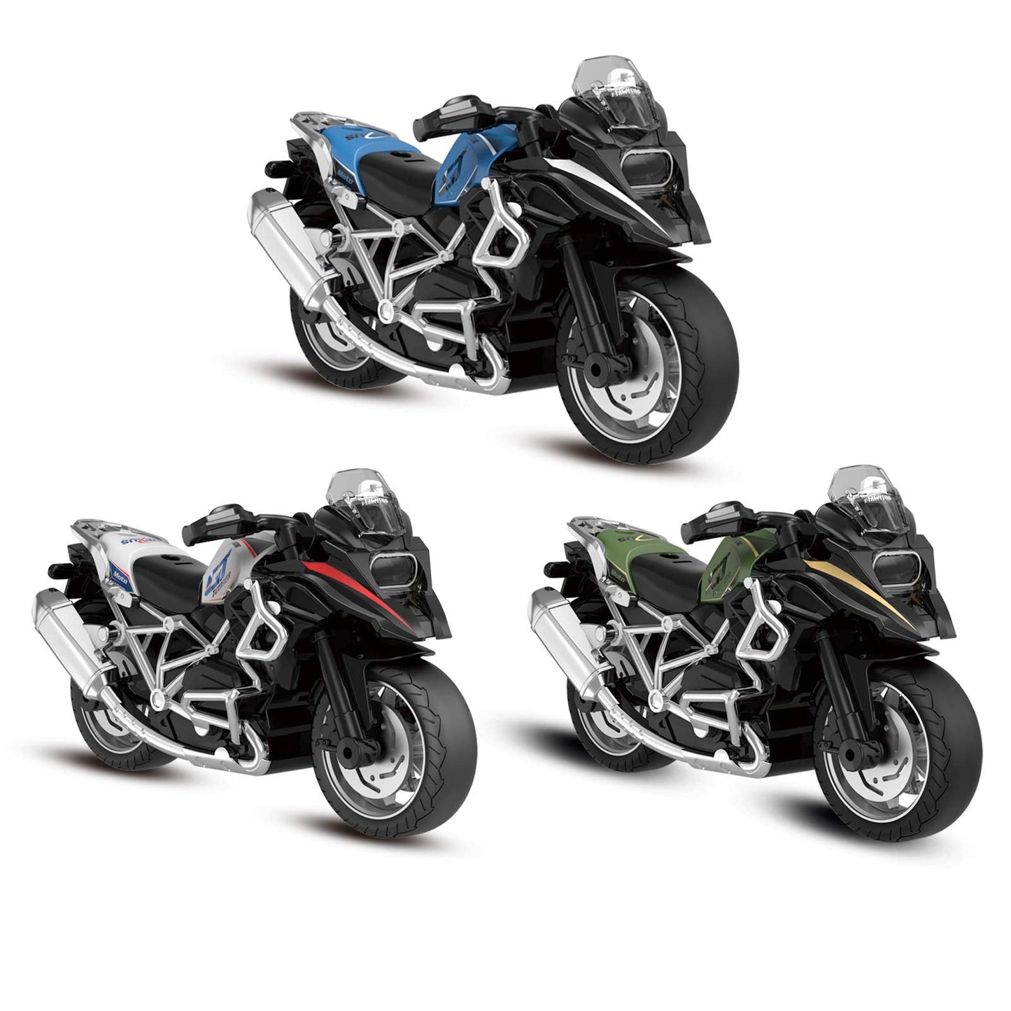 Diecast Motorcycle Toy - Pull Back Toy Cars with Sound and Light Toy,Motorcycle Toys for Boys,Toys for 3-9 Year Old Boys (White)