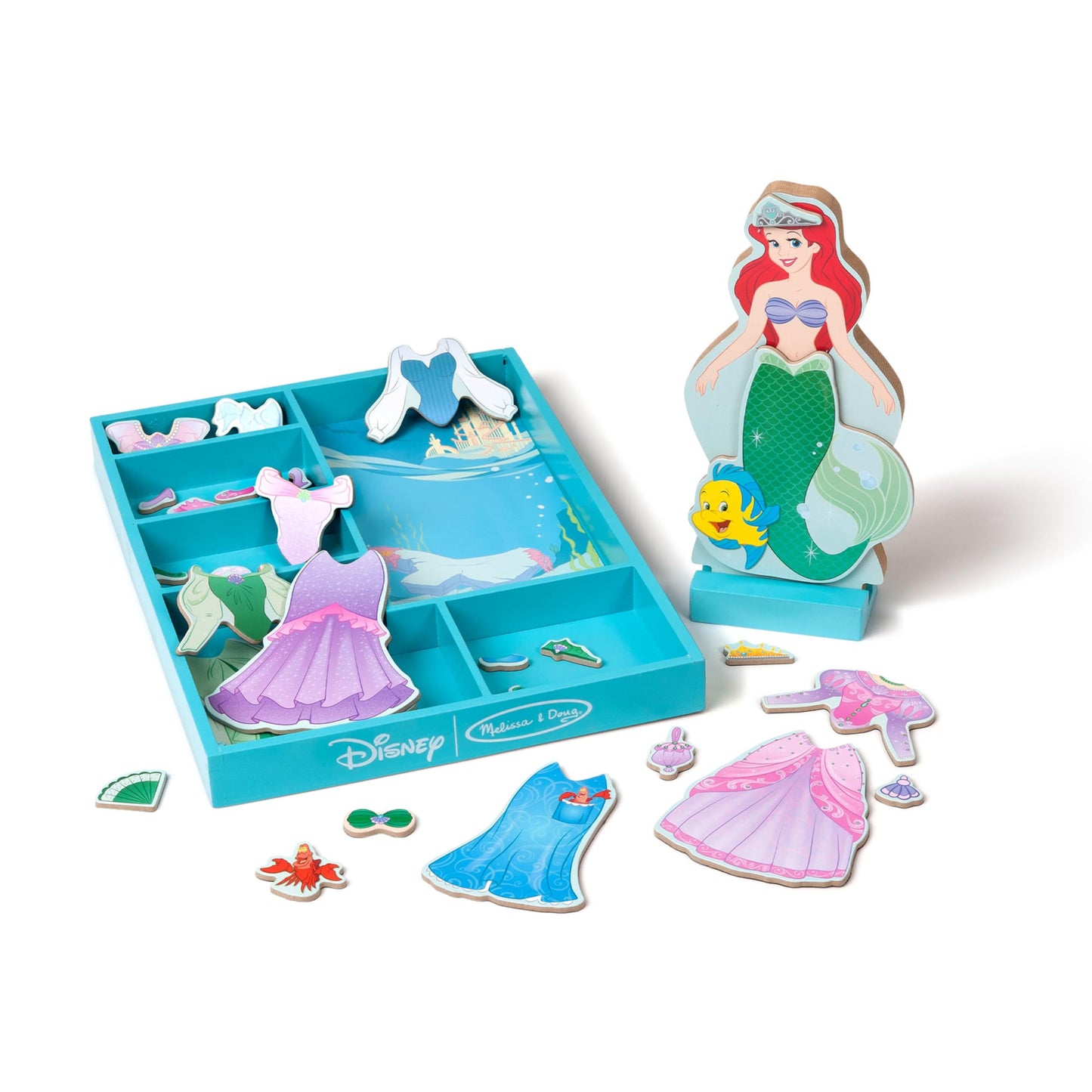 Melissa & Doug Disney Ariel Magnetic Wooden Dress-Up Doll Pretend Play Set (35 Pieces) Magnetic Dolls, Pretend Play & Preschool Toys for Kids Ages 3+