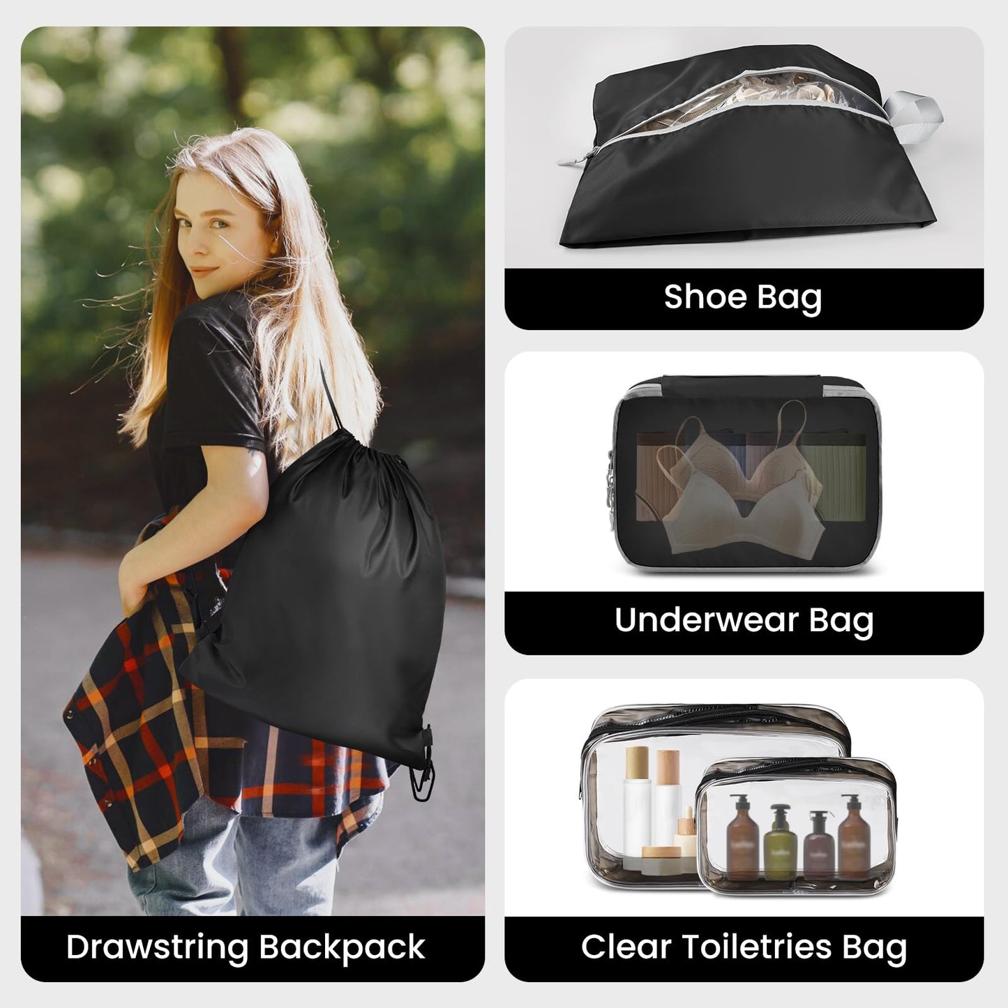 10 Set Compression Packing Cubes – Lightweight, Stretchable Travel Storage Bags for Luggage & Accessories, 10 Pcs, Black