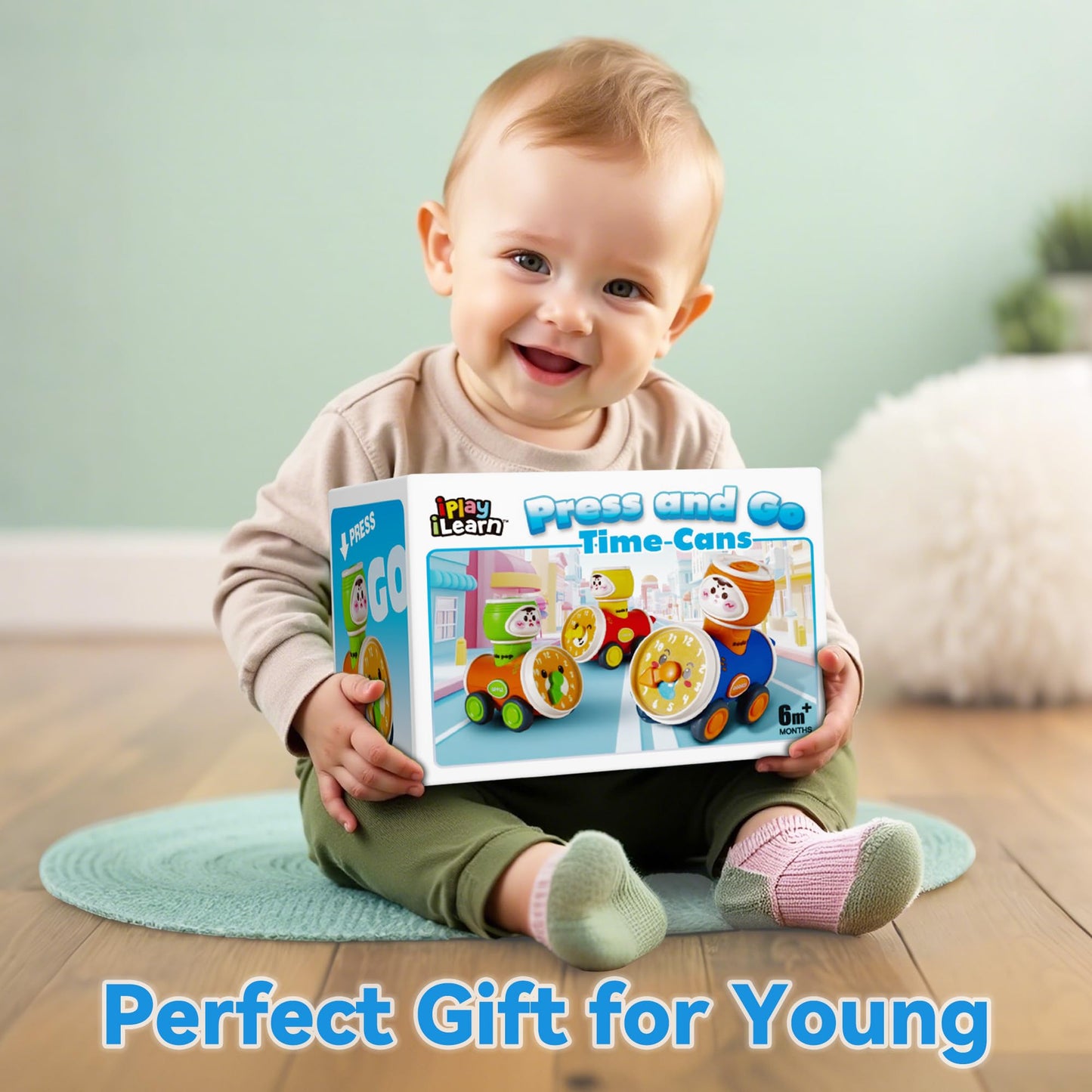 iPlay iLearn Press & Go Car Toy Set for Toddlers 1-3, Friction Push Racing Cars, Infant Vehicle Playset, 1st Birthday Gift for Boys & Girls