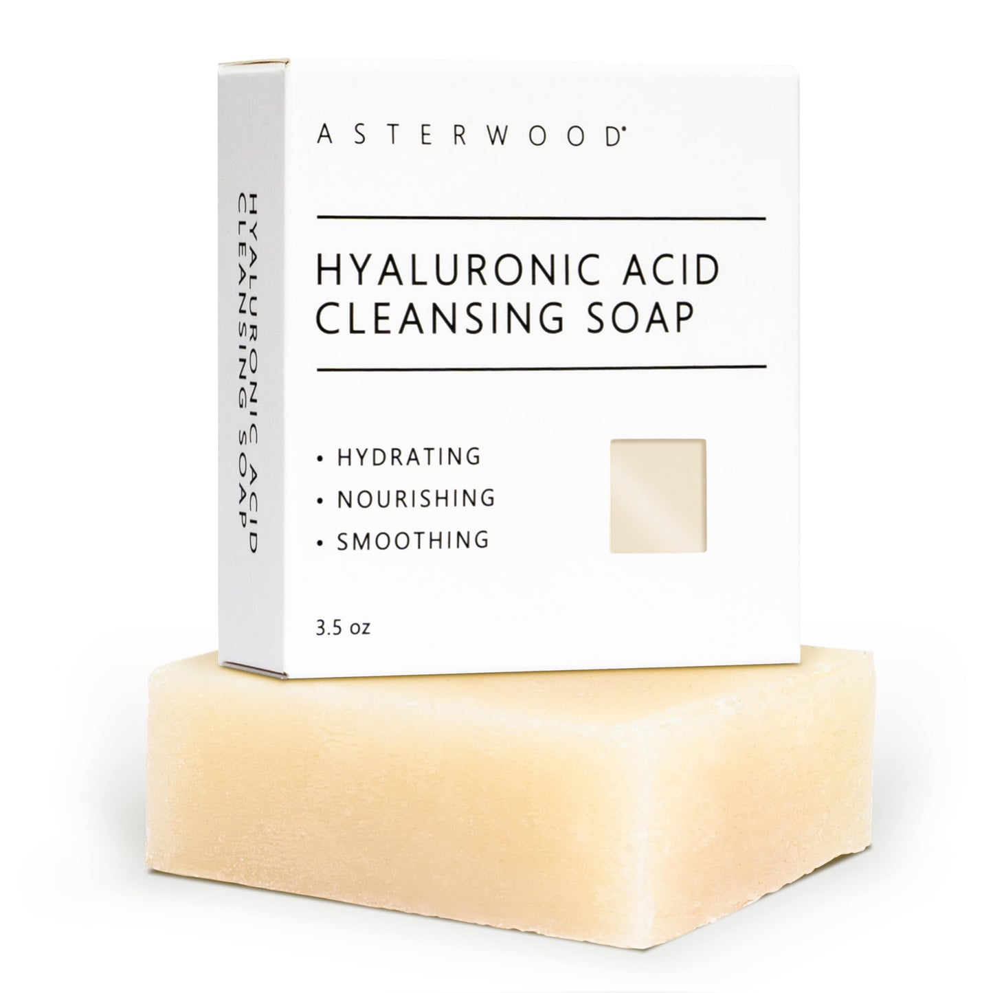 Asterwood Hyaluronic Acid Face Soap - Hydrating, Collagen-Boosting, Plumping & Soothing, Fragrance-Free, Sensitive Skin Friendly, 3.5 oz