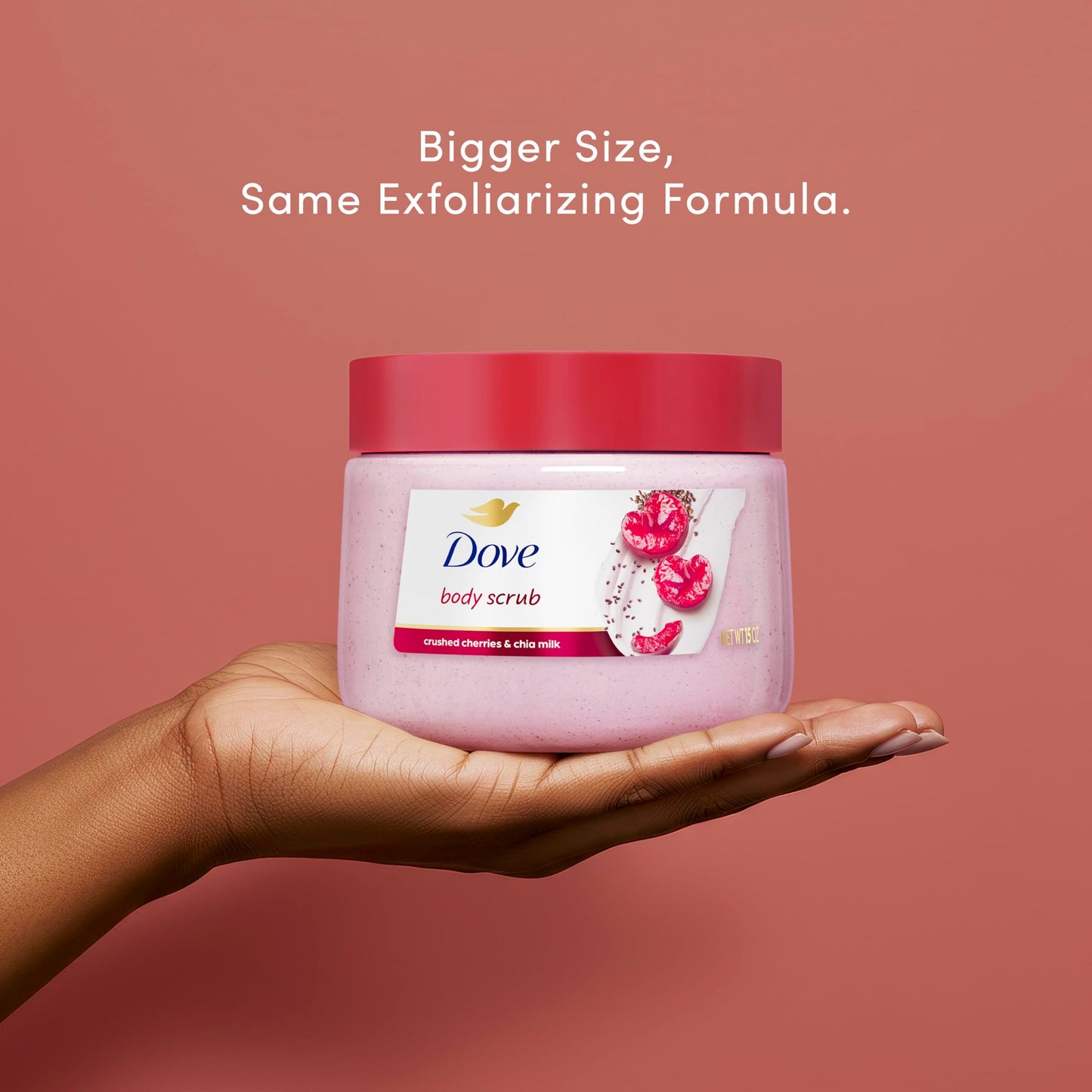 Dove Cherry & Chia Milk Body Scrub Exfoliates and Deeply Nourishes for Smooth, Radiant Skin 15 oz