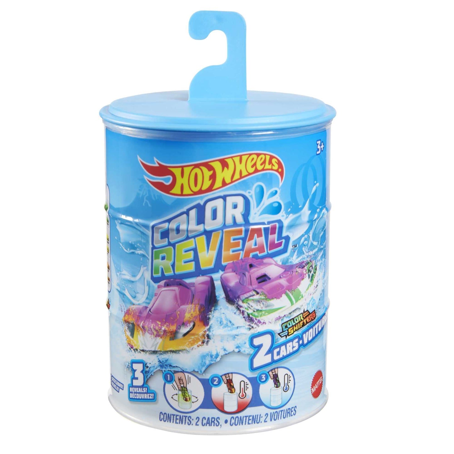 Hot Wheels 2-Pack Color Reveal Cars, 1:64 Scale with Surprise Initial & Repeat Color-Change in Warm & Icy Cold Water (Styles Vary)