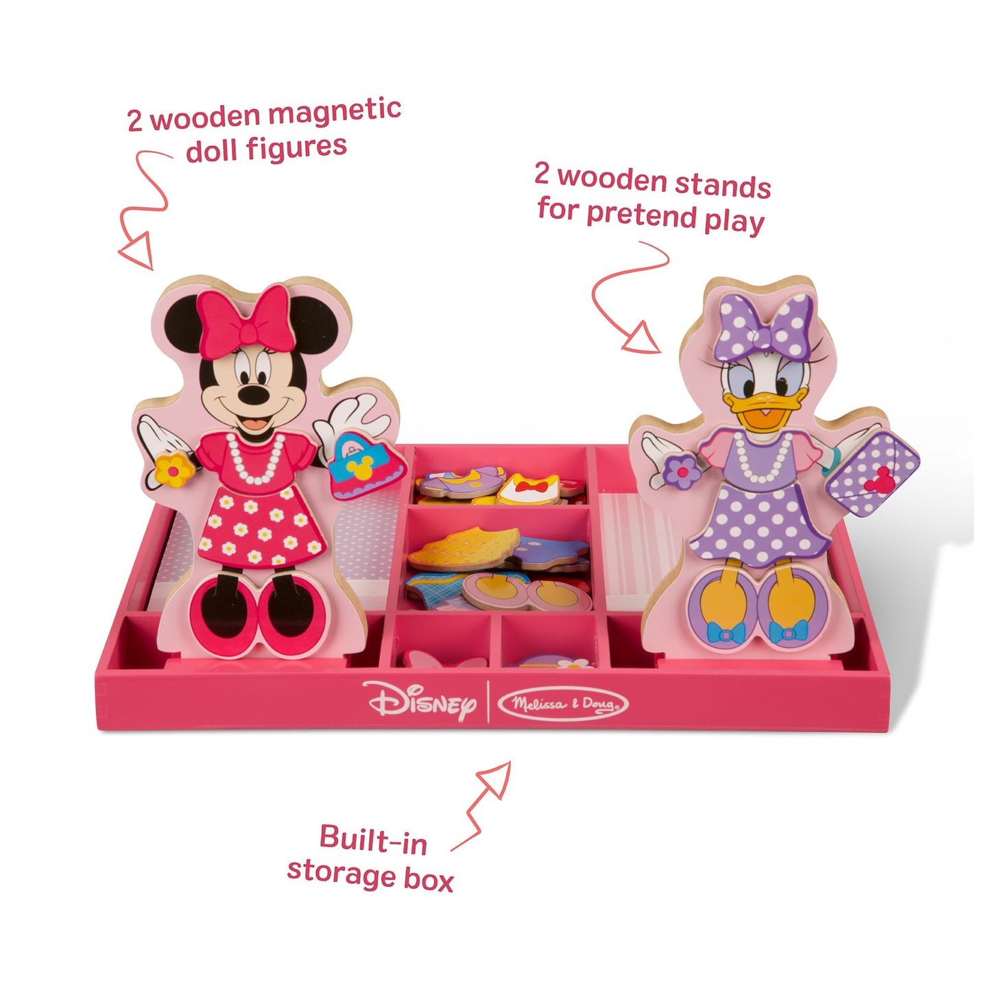 Melissa & Doug Disney Minnie & Daisy Magnetic Dress-Up Wooden Dolls, 40+ Pc Pretend Play Set for Kids 3+