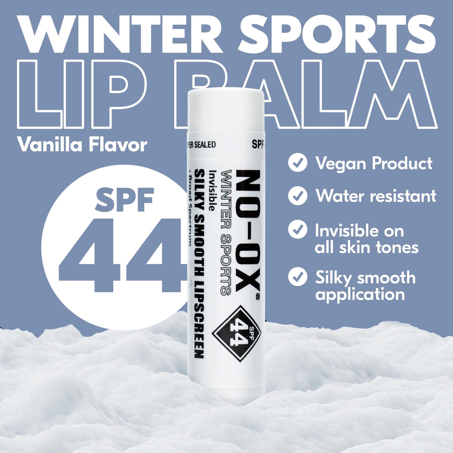 NO-OX Sunscreen Lip Balm | SPF 44 | Vegan, Untinted, Vanilla Flavor | Vitamin E | Broad Spectrum Sunscreen for Lips | 3 Pack