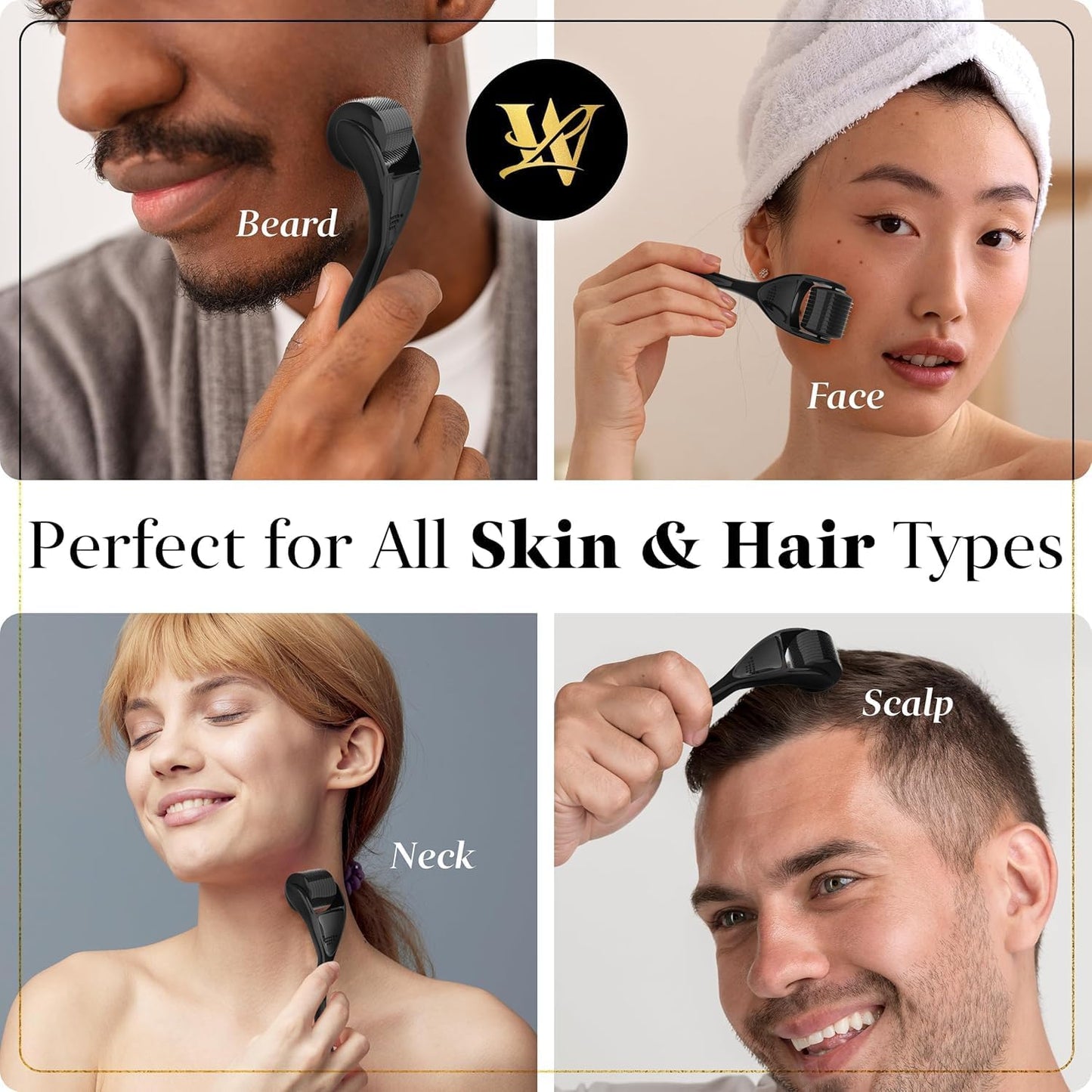 Derma Roller for Skin, Hair & Beard – Women and Men Titanium Microneedling Roller for Face & Scalp, Safe & Easy to Use 0.25mm