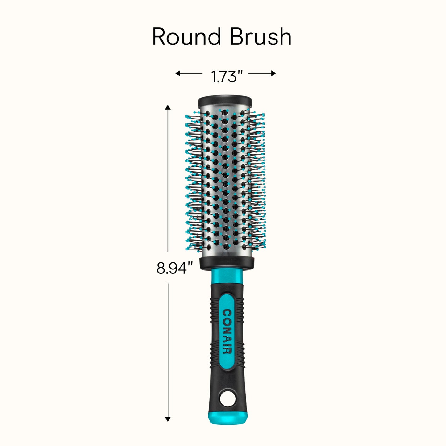 Conair Grip & Style Round Brush, Nylon Bristle Hair Brush for Blowout Styling, For Medium to Long Lengths, Ideal for Curly Hair