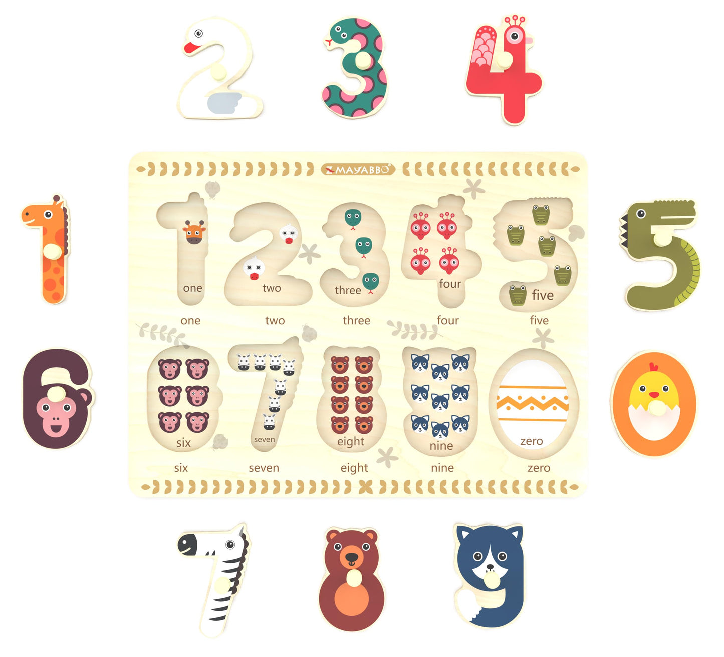 Wooden Puzzles for Toddlers Ages 2-4 – Number & Shape Peg Puzzle Board, Educational Learning Toy for Preschool Kids 18 Months & Up