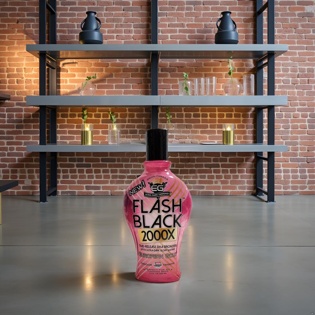 European Gold Flash Black 2000X Indoor Tanning Lotion – Ultra-Dark DHA Bronzers, Skin Conditioning Complex, Advanced Time-Release Color, 12 oz
