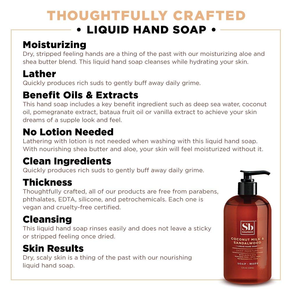 Soapbox Liquid Hand Soap Refill 64oz, Coconut Milk & Sandalwood, Vegan, Paraben-Free, Moisturizing Natural Hand Wash for Home
