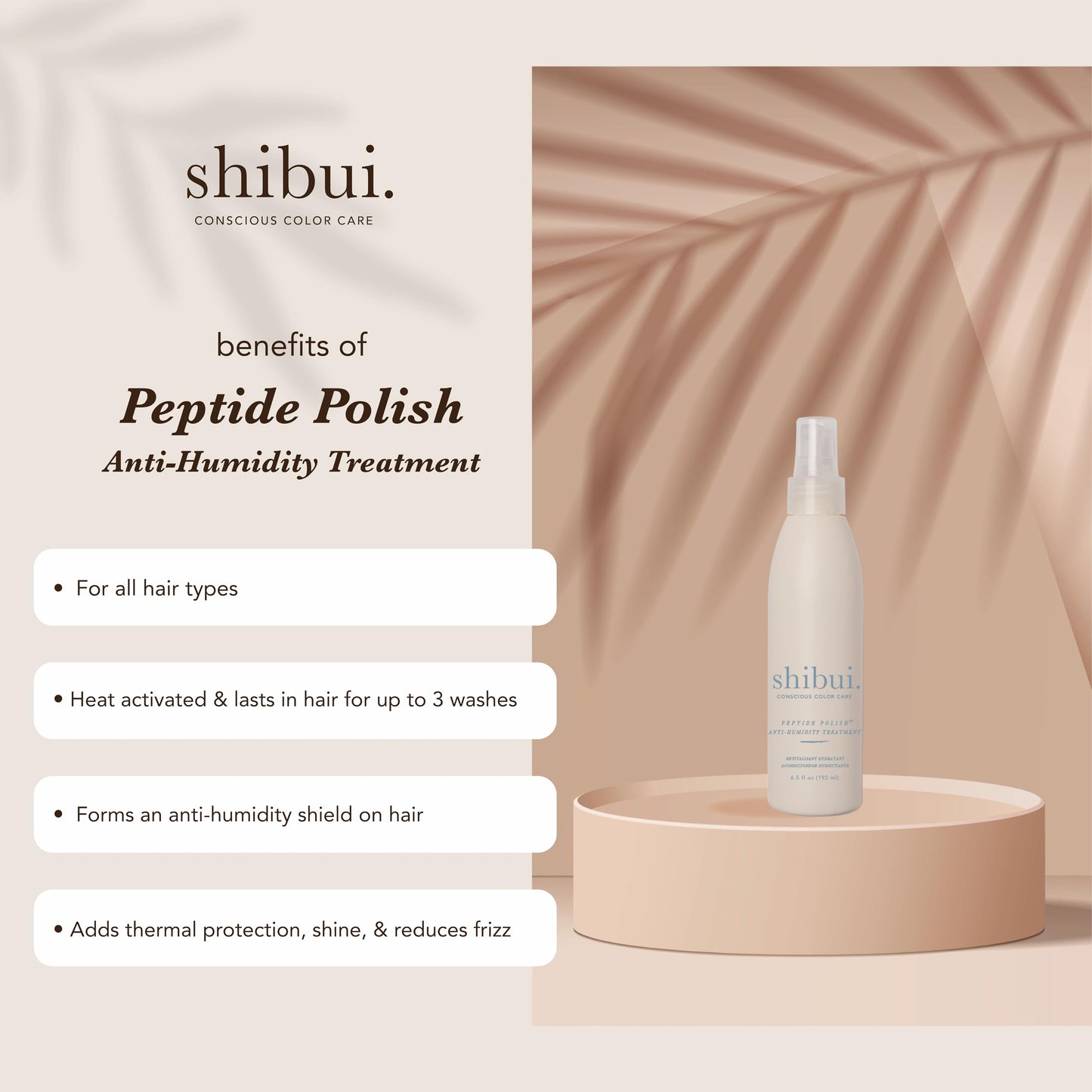 SHIBUI Peptide Polish Anti Humidity Treatment, Heat-Activated Shine & Color Protection, Vegan & Sulfate-Free, 6.5 Fl Oz