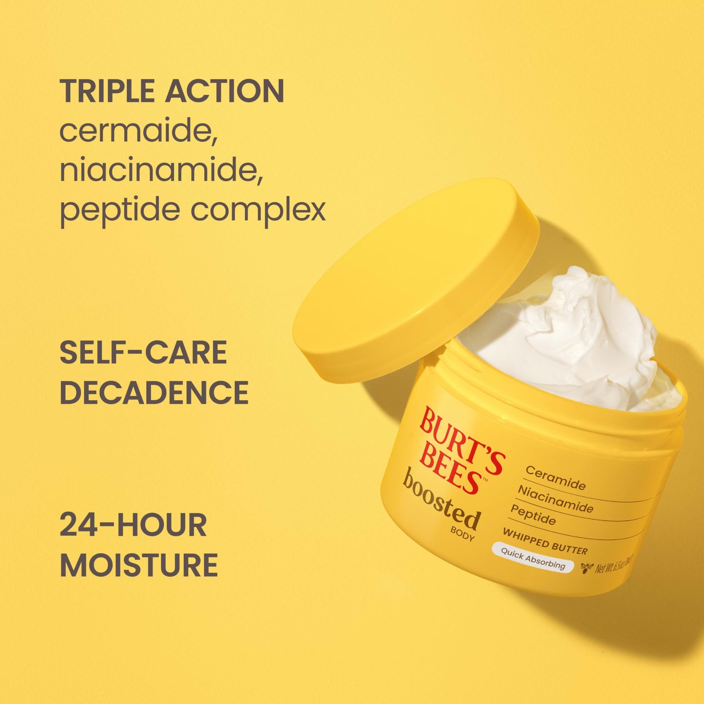 Burt's Bees Boosted Body Whipped Butter with Ceramide, Niacinamide & Peptides, Quick-Absorbing, Skin Barrier Support, Tropical 6.5oz