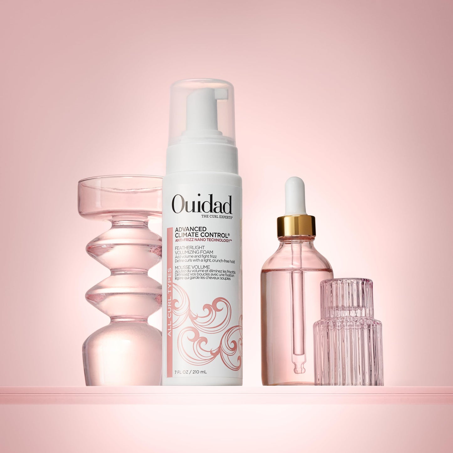 Ouidad Advanced Climate Control Volumizing Foam 7 fl oz – Lightweight Anti-Frizz Styling Foam with Nano Technology for All Curl Types, Adds Volume & Definition