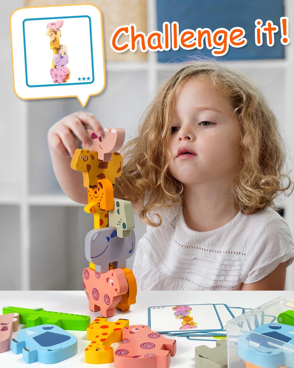 Maaacute Montessori Wooden Toys for Toddlers 1-4, 10-Pack Animal Blocks, Sorting & Stacking Puzzles, Educational Birthday Gift