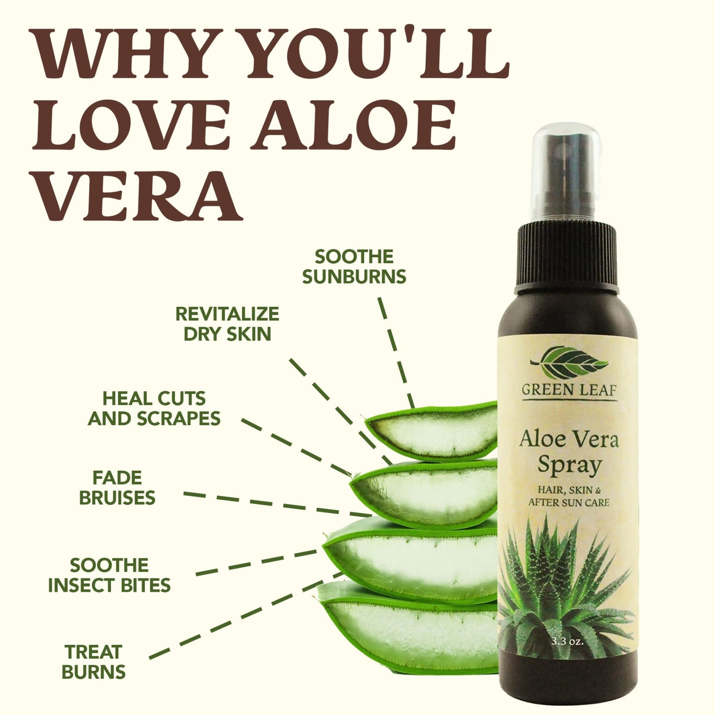 Green Leaf Naturals Aloe Vera Spray 99% Cold-Pressed with Vitamins C, E & A – Skin, Hair, Face Moisturizer & Sunburn Relief 8oz
