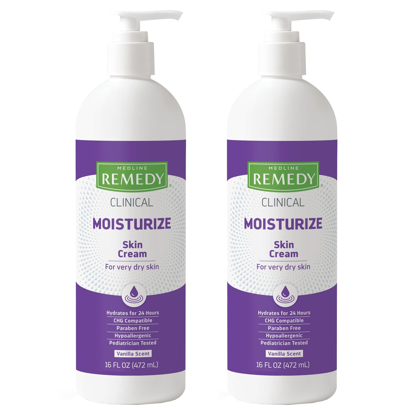 Medline Remedy Clinical Skin Cream, Vanilla Scent, 16 fl oz, 2-Pack – Hypoallergenic, Paraben & Sulfate Free Moisturizer for All Ages