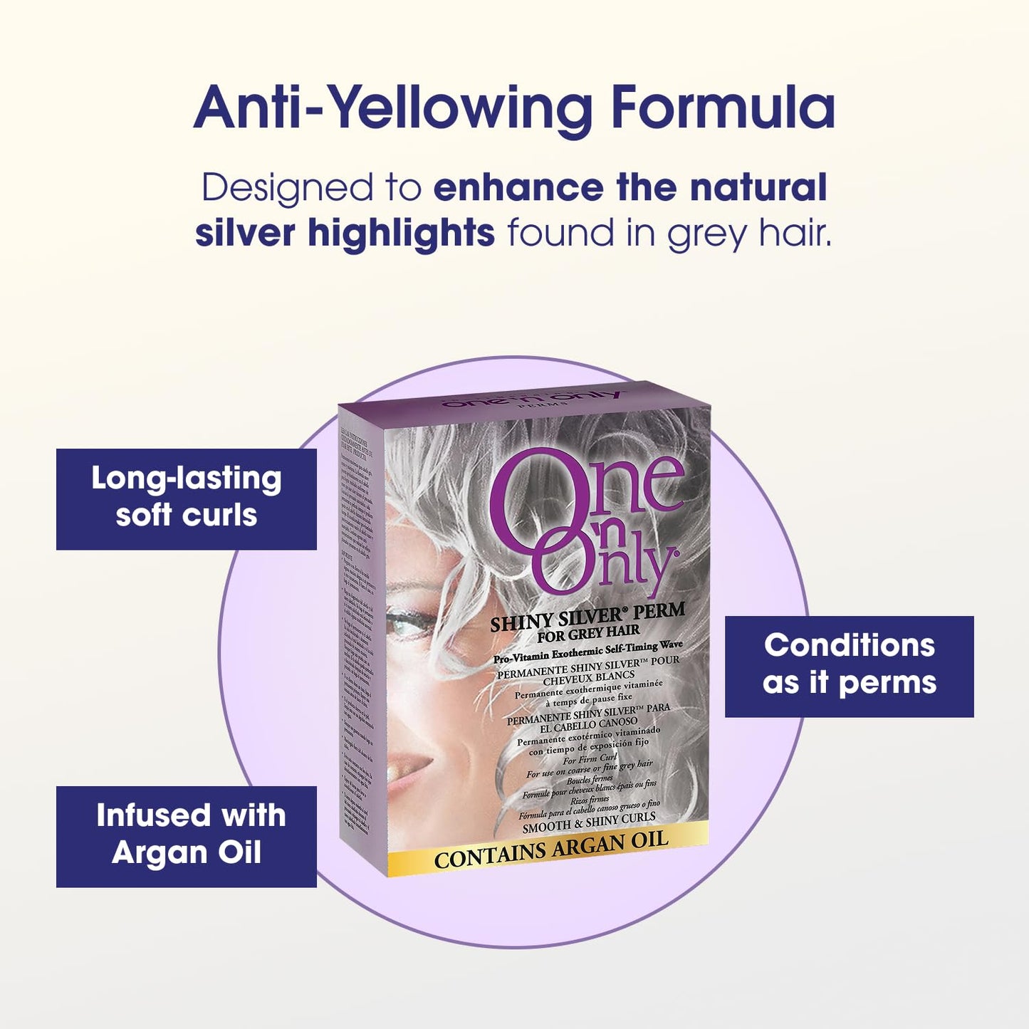 One 'n Only Shiny Silver Self-Heating Perm Kit with Argan Oil – Home Perm for Women, Soft Manageable Curls, Ideal for Gray Hair, 1 Box