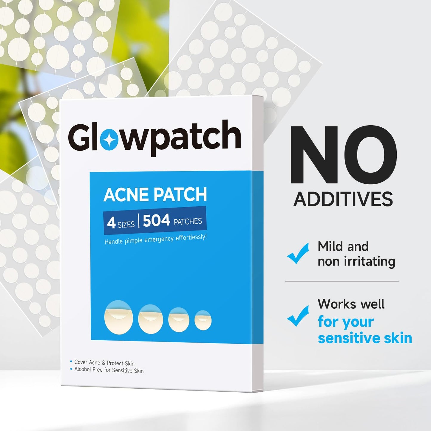 Glowpatch Pimple Patches for Face – 504 Hydrocolloid Acne Spots, 4 Sizes, Clear Zit & Blemish Stickers, FSA Eligible Bulk