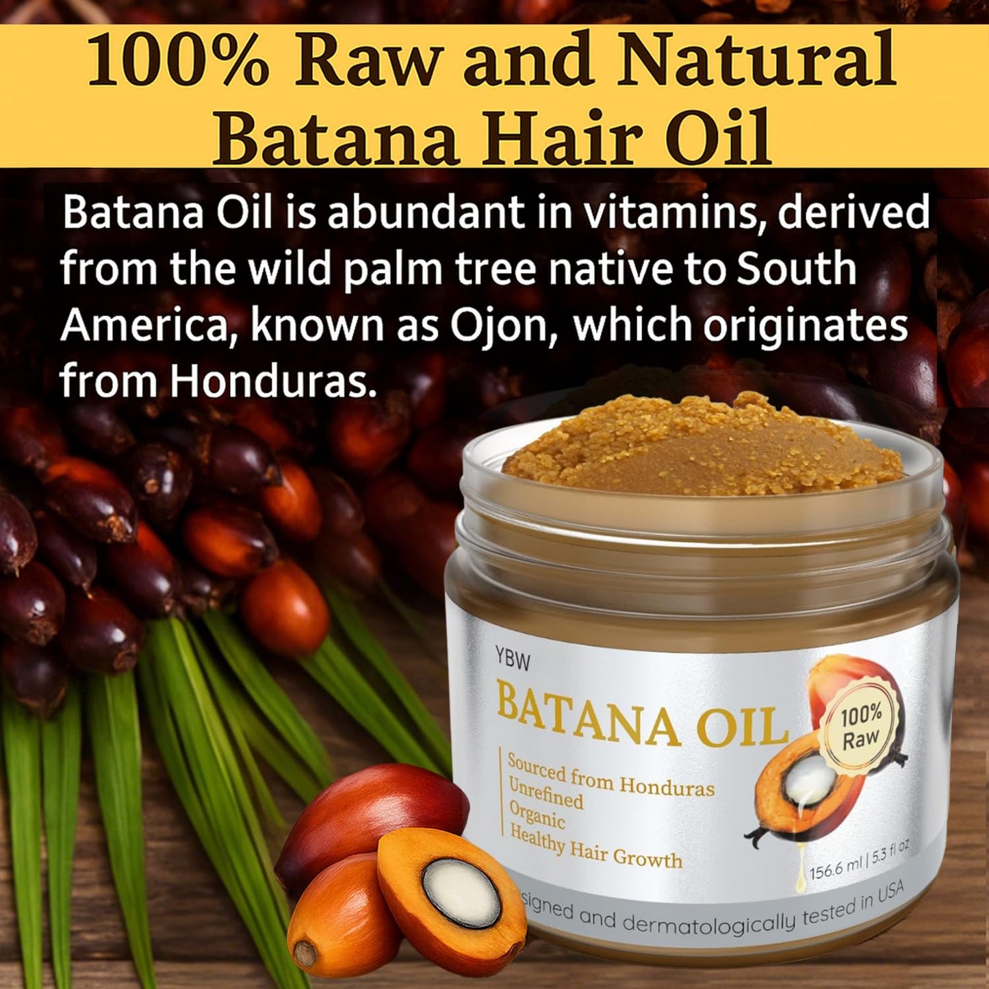 YBW 100% Pure Batana Oil from Honduras – Dr. Sebi Inspired Organic Hair Growth Oil & Paste – Strengthens, Thickens & Prevents Hair Loss for Men & Women