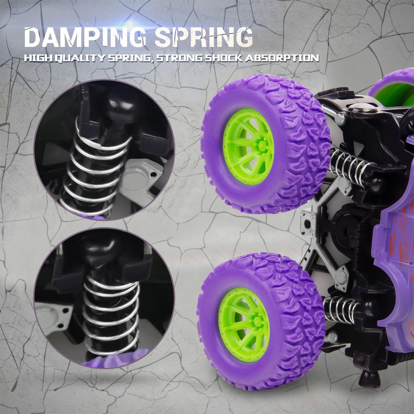 taessv Monster Truck Toy Set – 4 Friction-Powered Push & Go Cars for Toddlers Kids, Birthday & Christmas Gift, Ages 3+ Boys & Girls