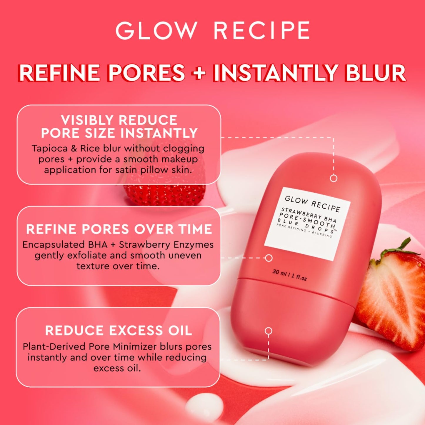 Glow Recipe Smooth Skin Sailing Set – Watermelon Glow Moisturizer + BHA Strawberry Pore Minimizer Blurring Drops, 2-Piece Skincare