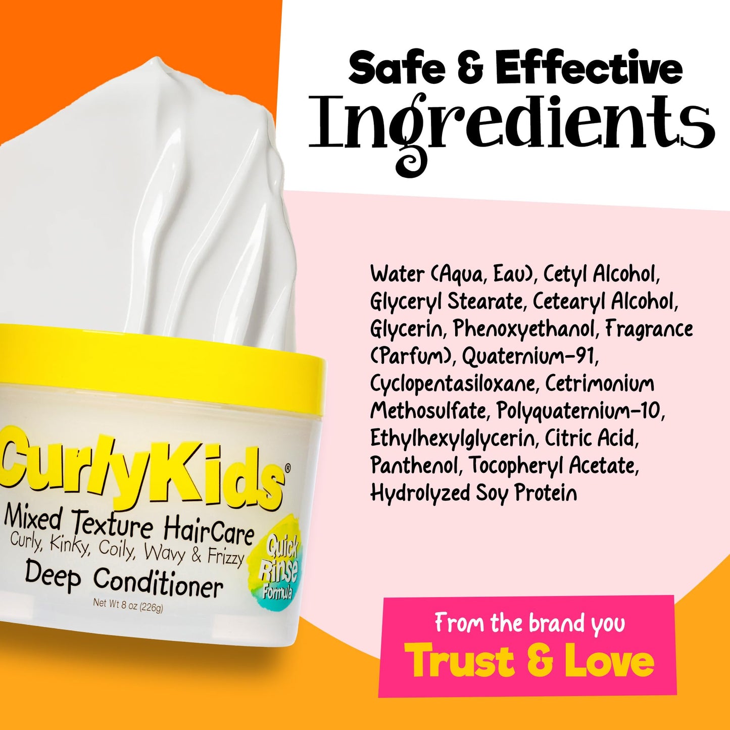 CurlyKids Hair Detangler Conditioner for Kids Kinky, Wavy & Curly Hair - Sulfate & Paraben Free Hair Care Formula - 8oz