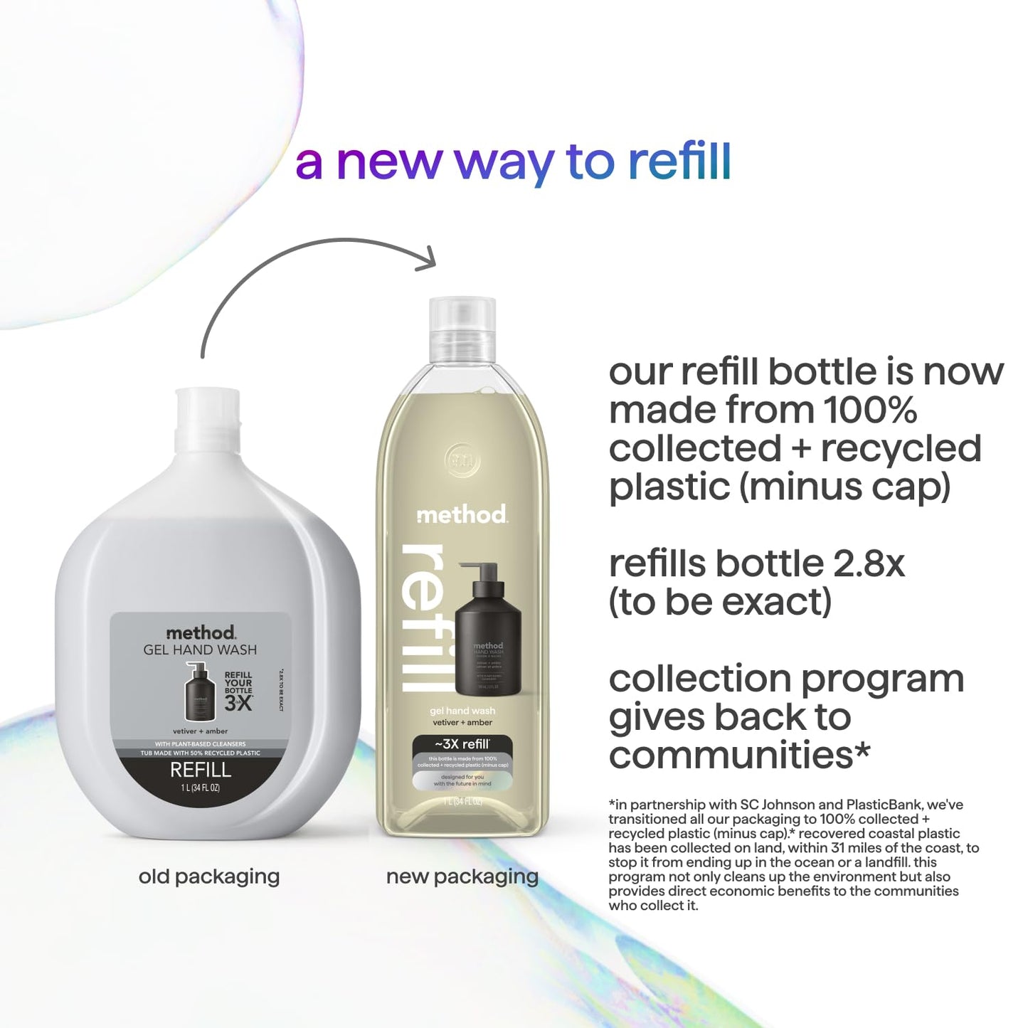 Method Gel Hand Soap Refill, Vetiver + Amber, Biodegradable Formula, 34 Fl Oz (Pack of 1) (Packaging May Vary)