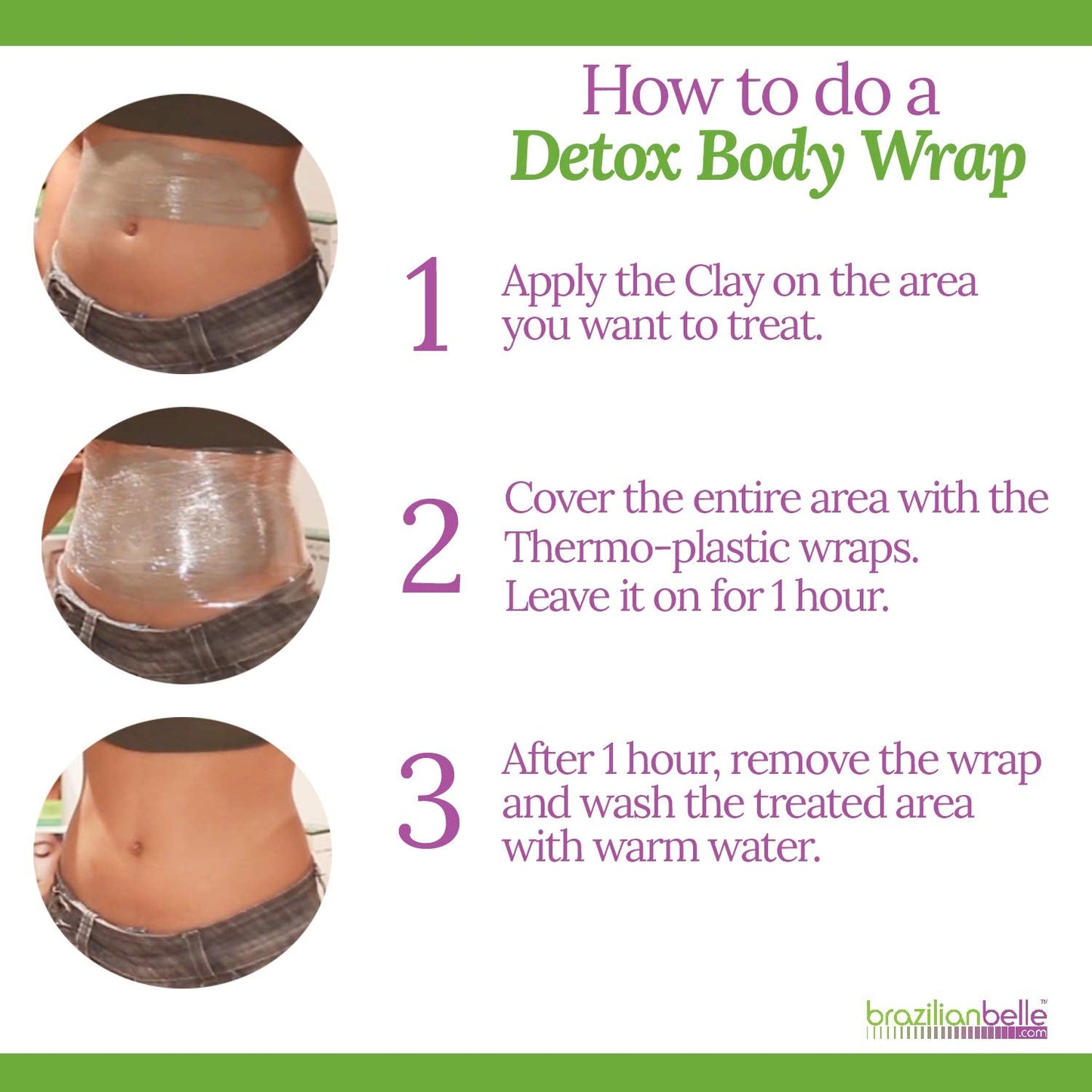Brazilian Belle Detox Clay Body Wraps – Anti-Cellulite, Skin Tightening & Firming with Bentonite Clay & Aloe Vera – Up to 12 Treatments