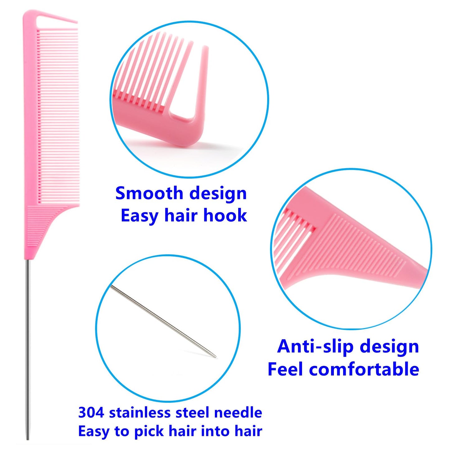 Luumxai 9pcs Topsy Hair Tail Tool & Rat Tail Comb Set with 6pcs French Braiding Rings & 3pcs Metal Parting Combs for Women & Girls (Pink, Purple, Black)