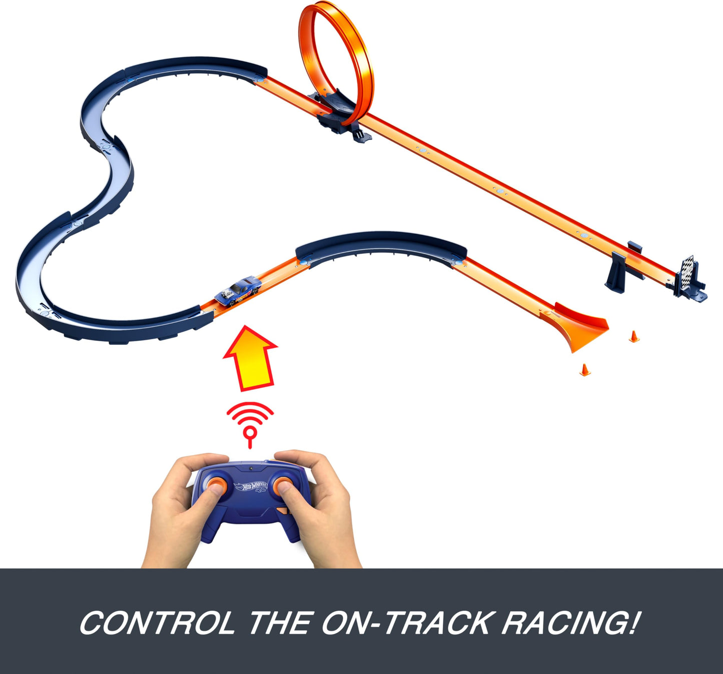 Hot Wheels Toy Car RC Set with 1:64 Scale Remote-Control Vehicle & 30+ Pieces of Race Track to Create Multiple Configurations