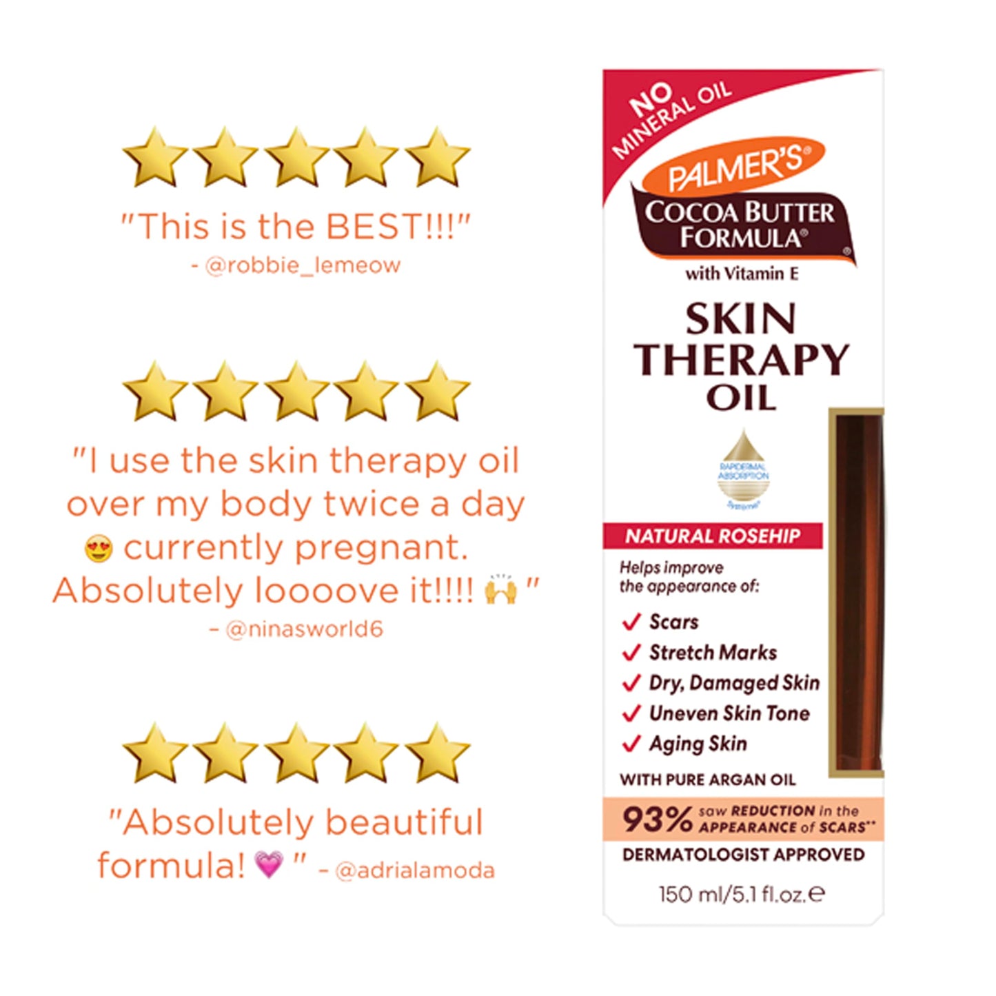 Palmer's Cocoa Butter Formula Skin Therapy Moisturizing Body Oil with Vitamin E, Rosehip Fragrance, 5.1 Ounces