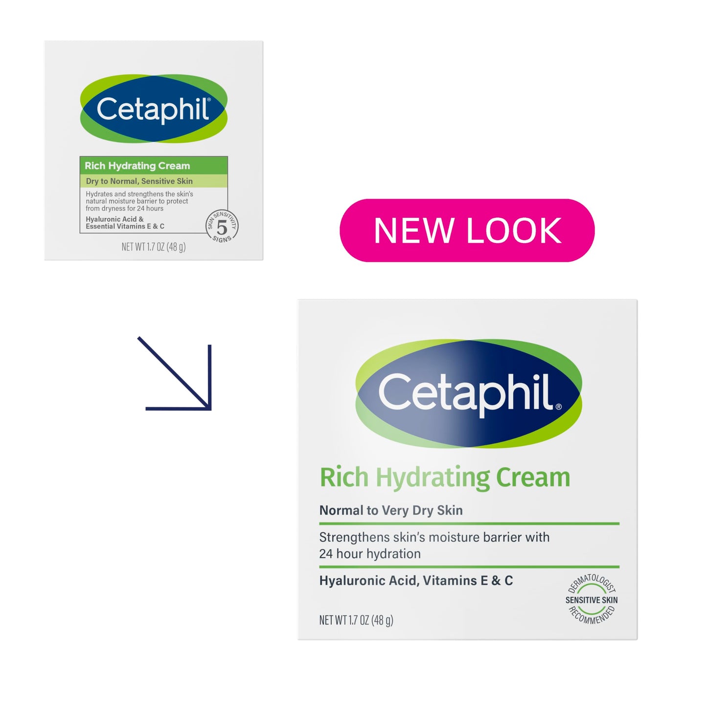 CETAPHIL Rich Hydrating Night Cream with Hyaluronic Acid, 1.7 oz – Moisturizer for Dry to Very Dry Skin, Fragrance-Free