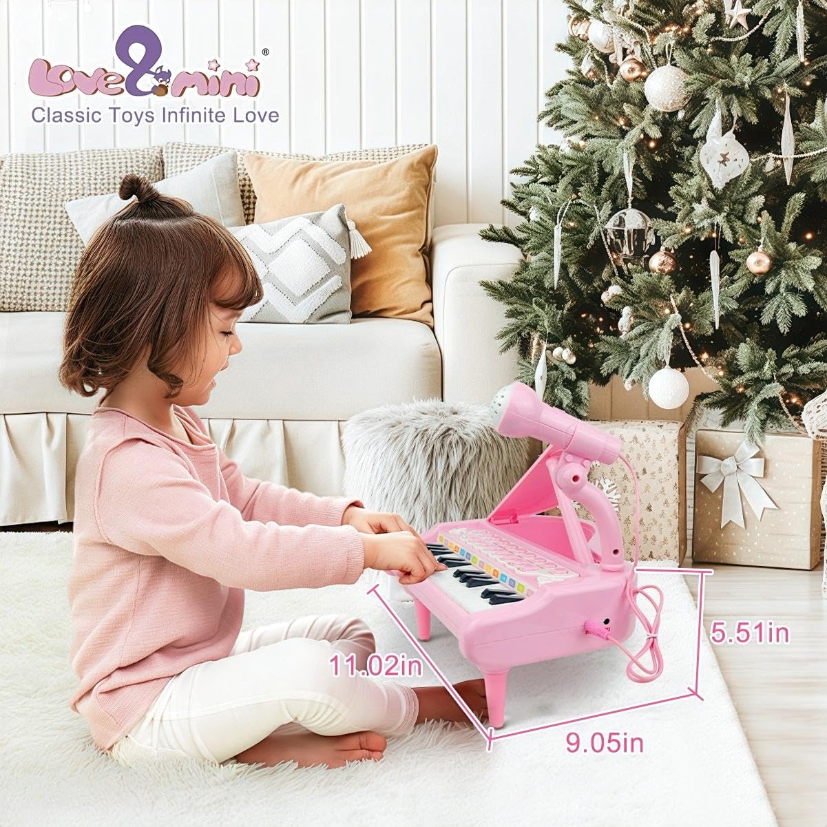 Love&Mini Pink Piano Toys for 1+Years Old Girls First Birthday Gifts Toddler Piano Music Toy Instruments with 24 Keys and Microphone