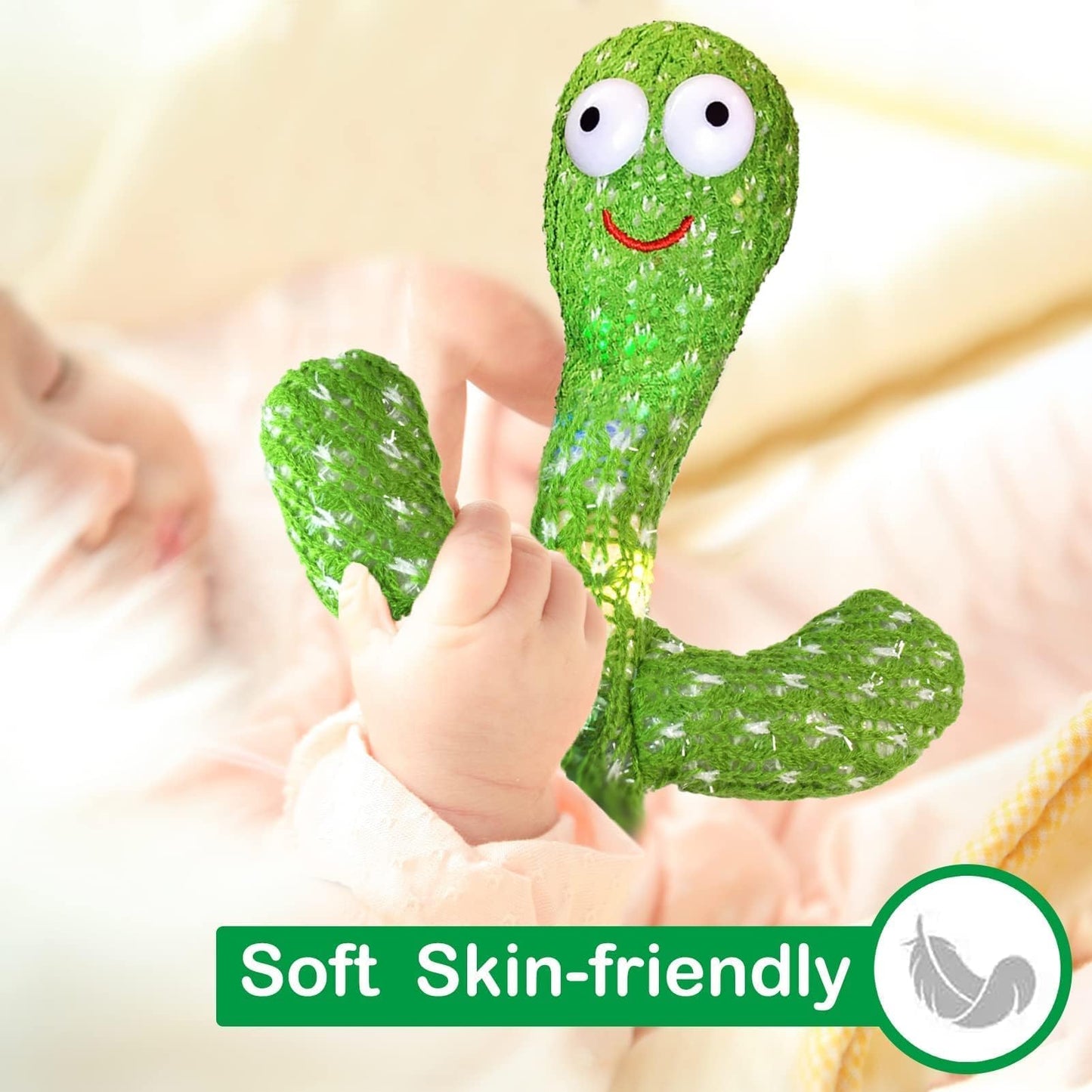 Pbooo Dancing Talking Cactus Toy - 120 Songs, LED, Voice Record, Singing & Dancing Mimicking Plush Toy for Babies & Kids
