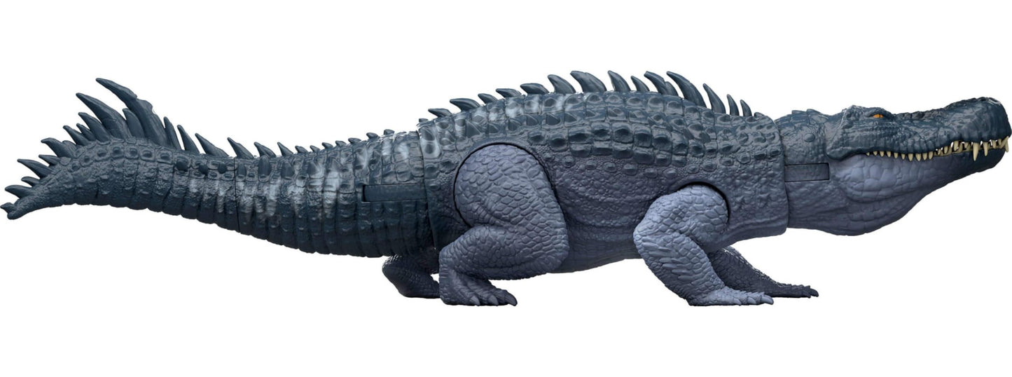 Mattel Jurassic World Rebirth Gigantic Thrashers Dinosaur Figure, Purussaurus Large Species Toy, 2 Rampage Attacks, Digital Play