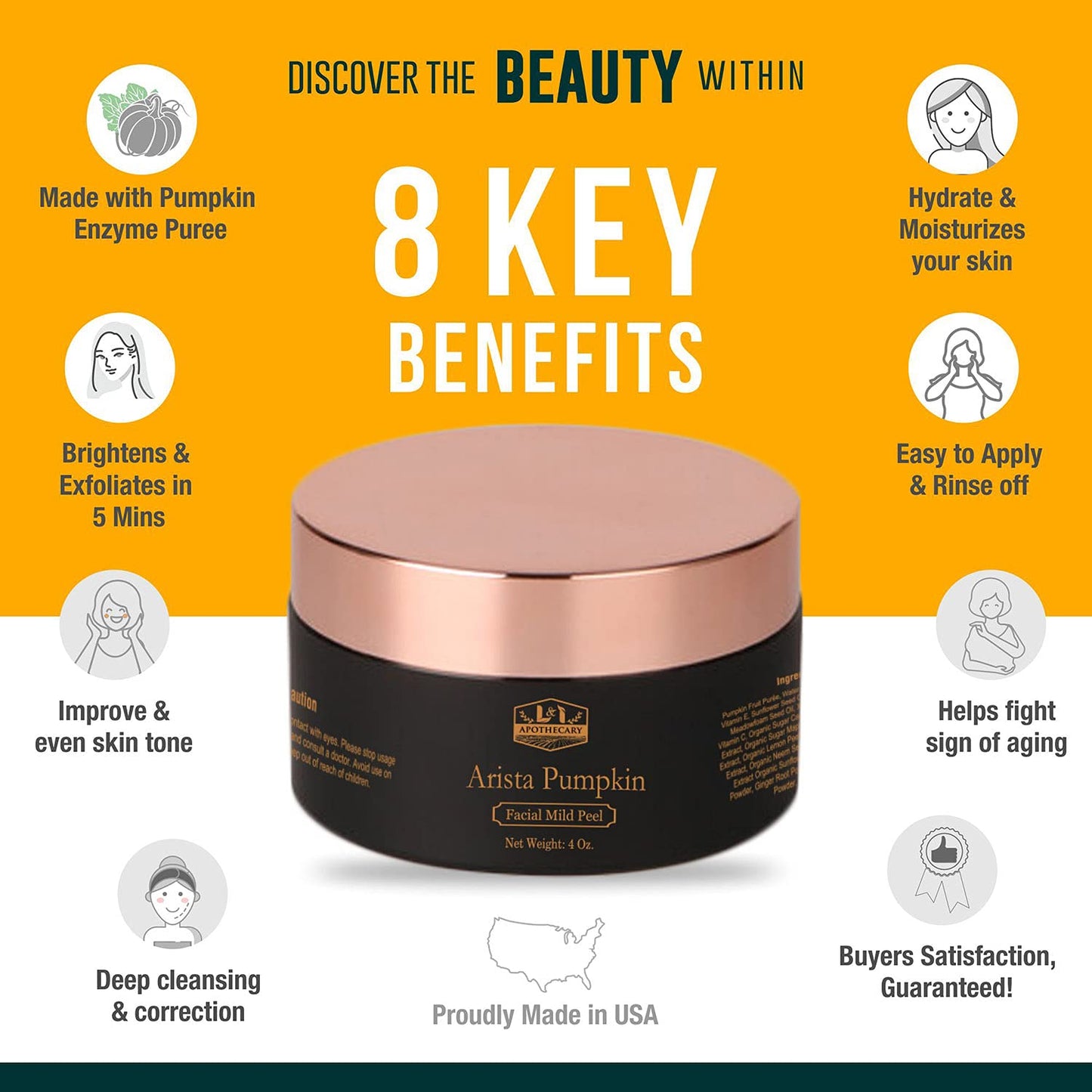 L&I Apothecary 4 fl. Oz. Arista Pumpkin Enzyme Mask - Exfoliating mask for Uneven tone, Fine lines and Dullness. Clarifying mask.