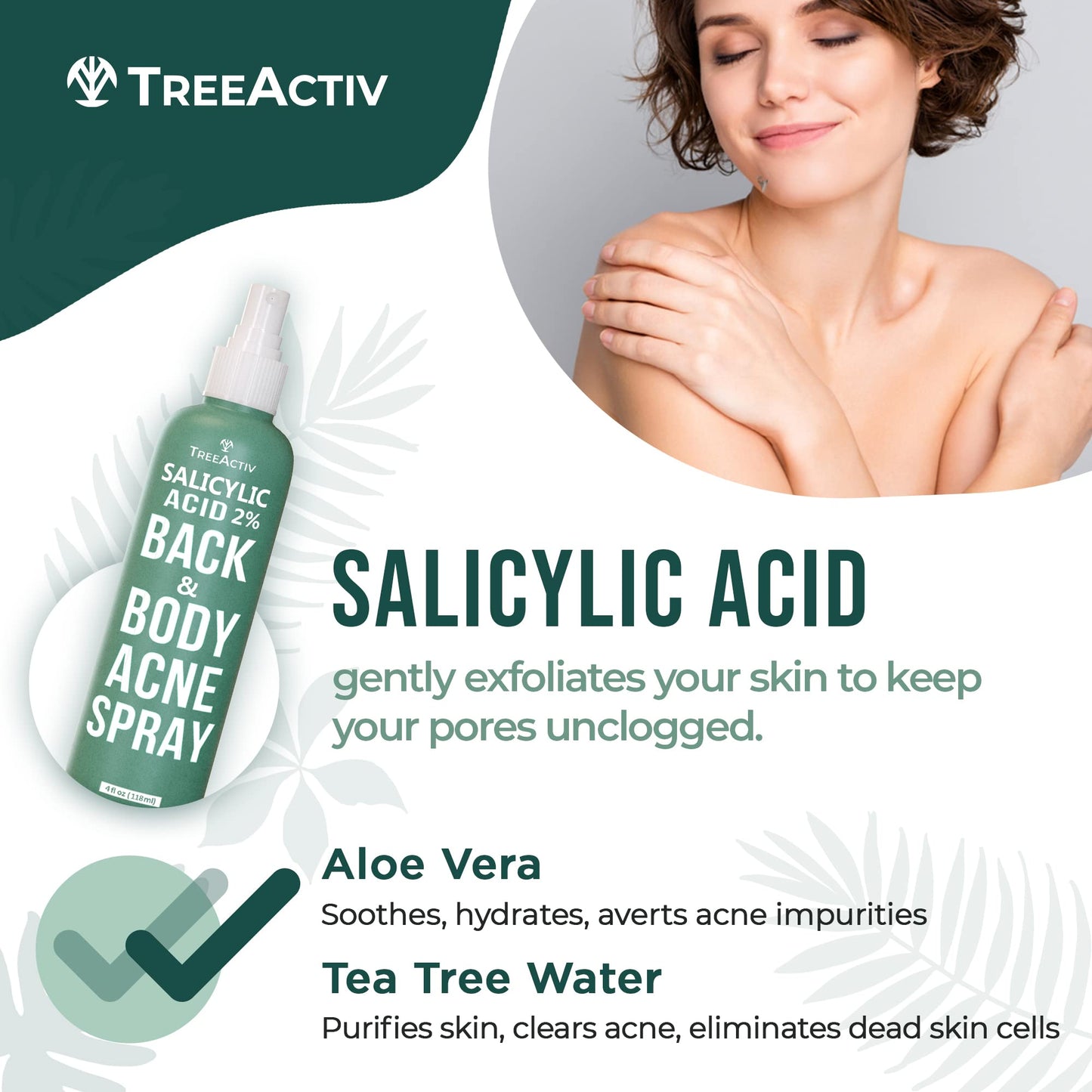 Salicylic Acid Back & Body Acne Spray for Men & Women, Tea Tree Oil Mist, Fast-Drying Body Acne Treatment, 4 fl oz, 2-Pack